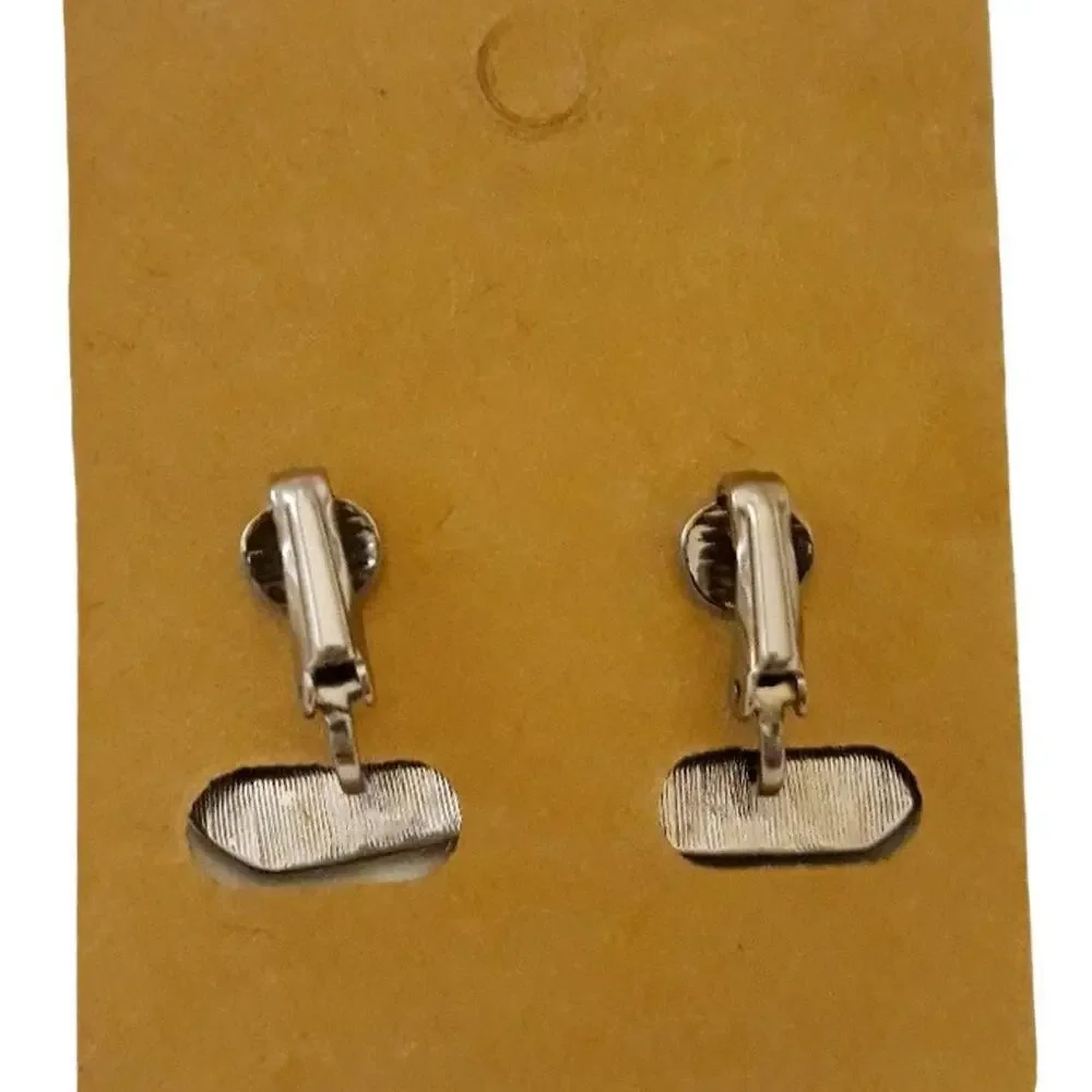 Vintage Clip-on Earrings Black Gray Enamel