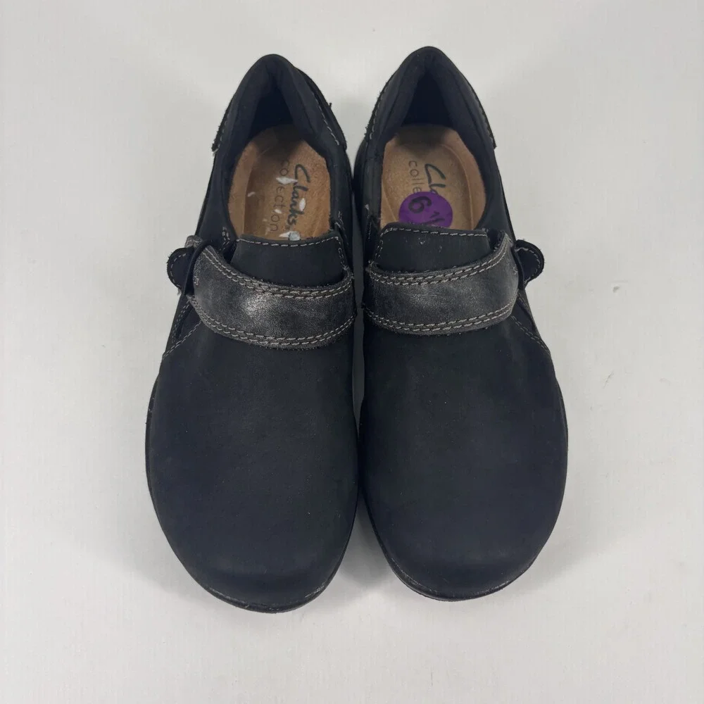 Clarks Roseville Dot Loafers Women's‎ US 5.5 Black Leather Comfort Slip-On Shoes