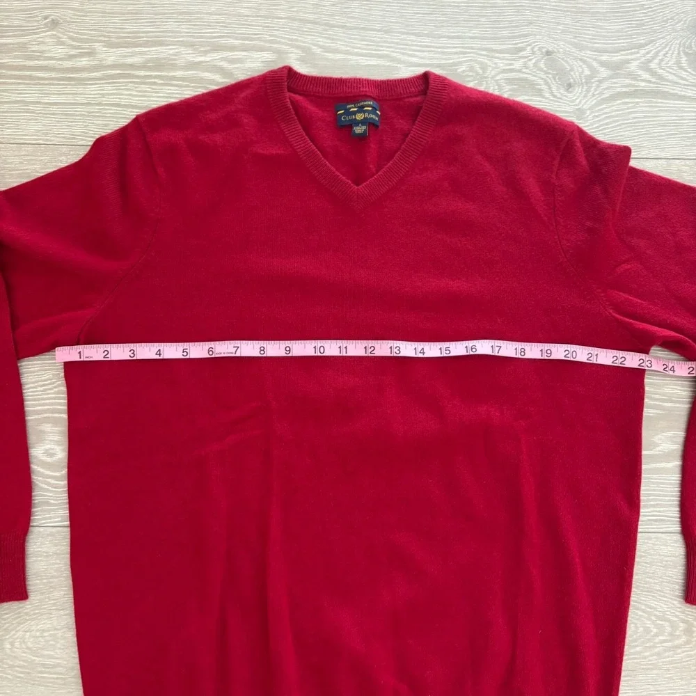Mens Red Long Sleeve V-Neck Classic‎ 100% 2-ply Cashmere Pullover Sweater Size L