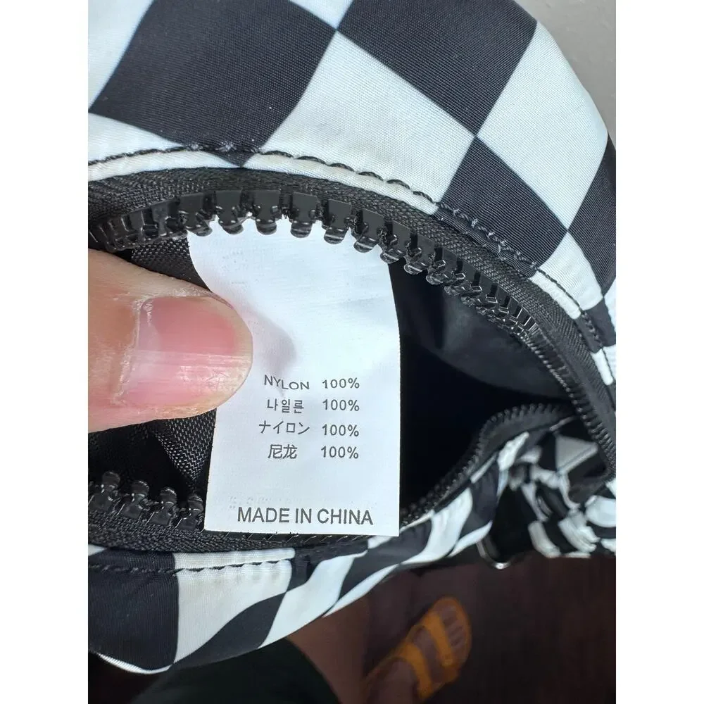 Titosha Black & White Checkered Nylon Crossbody Bag