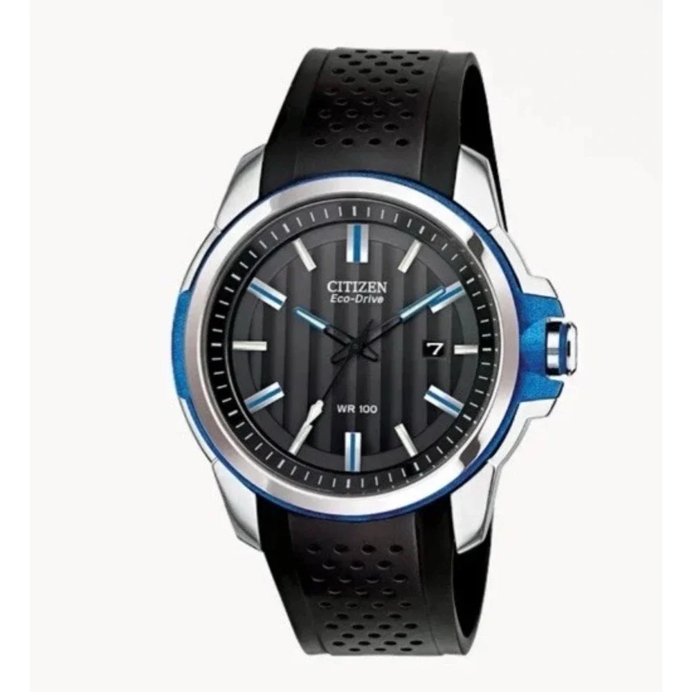 Citizen AR 2.0 Eco-Drive AW1151-04E Men's 44mm Black Blue WR100 Watch