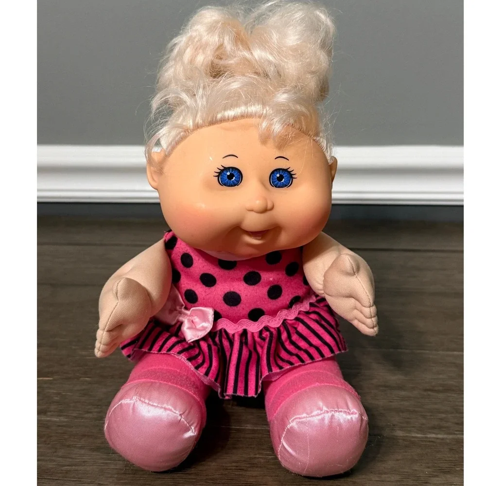 Cabbage Patch Kids 2011 Jakks Blonde Baby Doll Pink Polka Dot Dress‎  Plush