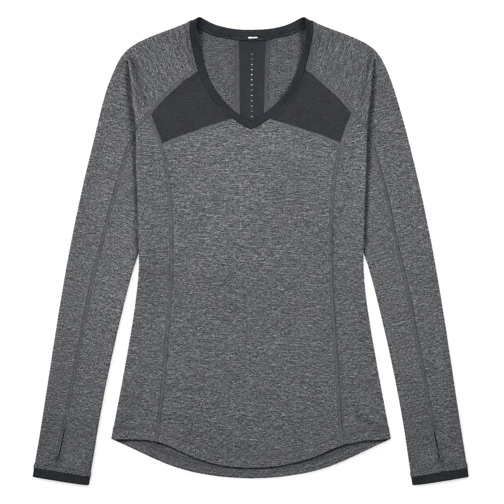 Lululemon Pace Pusher Top Women's 6 Heathered Black Mesh Long Sleeve Running