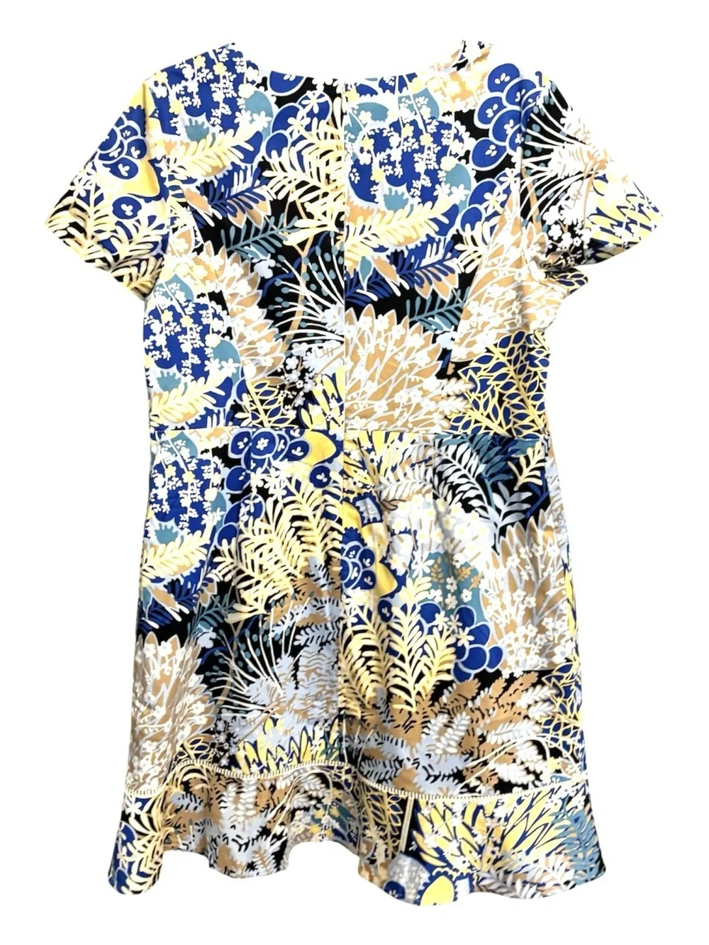 Talbots Botanical Garden Floral Blue & Cream Short-Sleeve Sheath Dress Size 16P