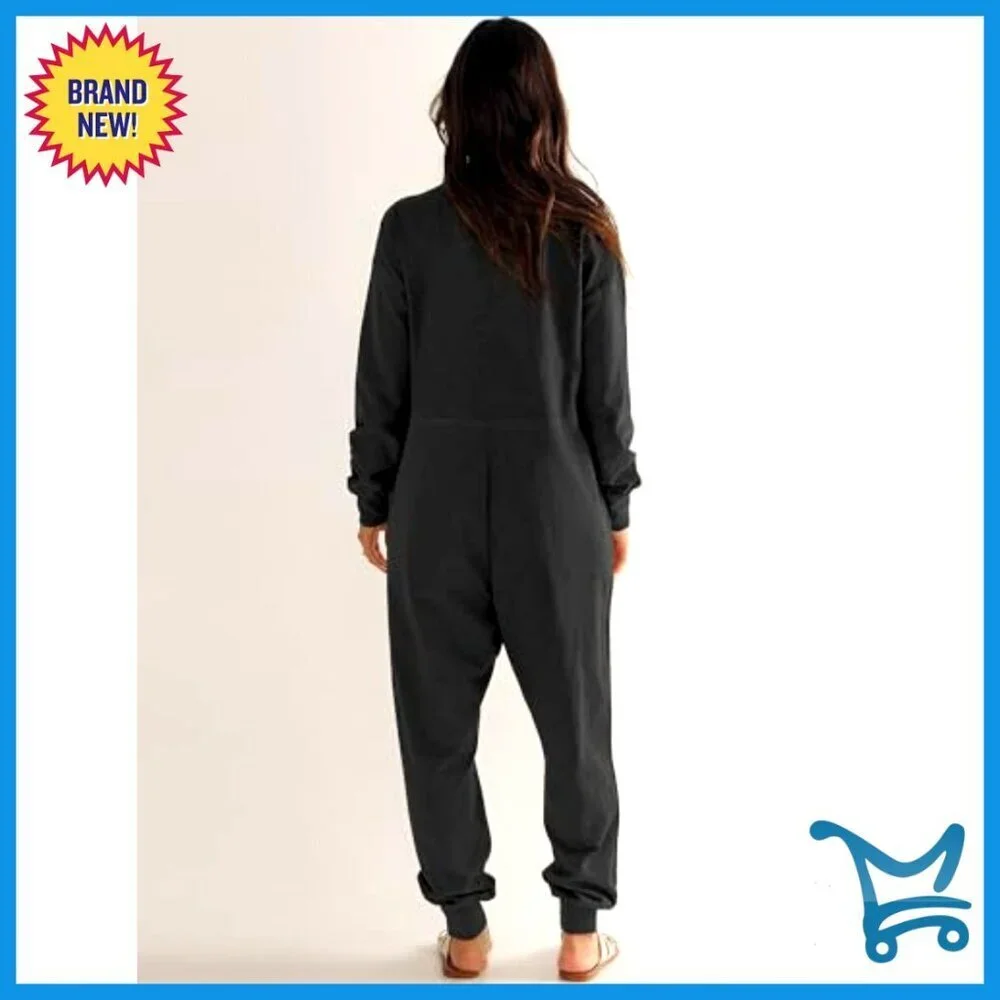 Long Sleeve Loose Fit Jumpsuit V-Neck Lounge Pajamas Casual Romper Rayon