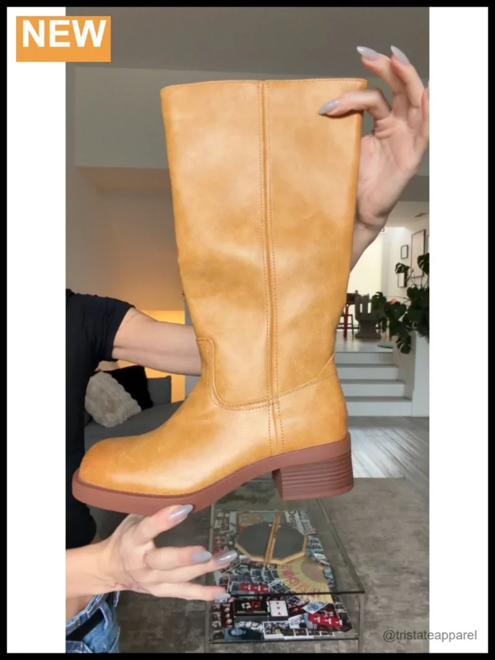 Women's Square Toe Platform Chunky Block Heel Knee High Riding Boots Faux