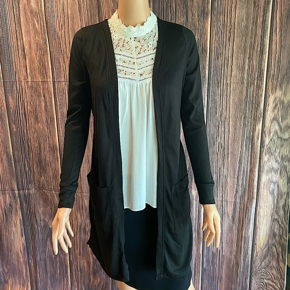 Lemon Tart size XS long black light weight contemporary basic cardigan