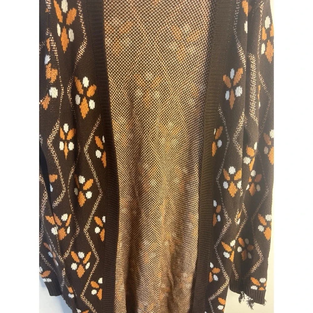 Vtg Retro Hippie Crotchet Cardigan Open Granny Cottagecore Duster Women S