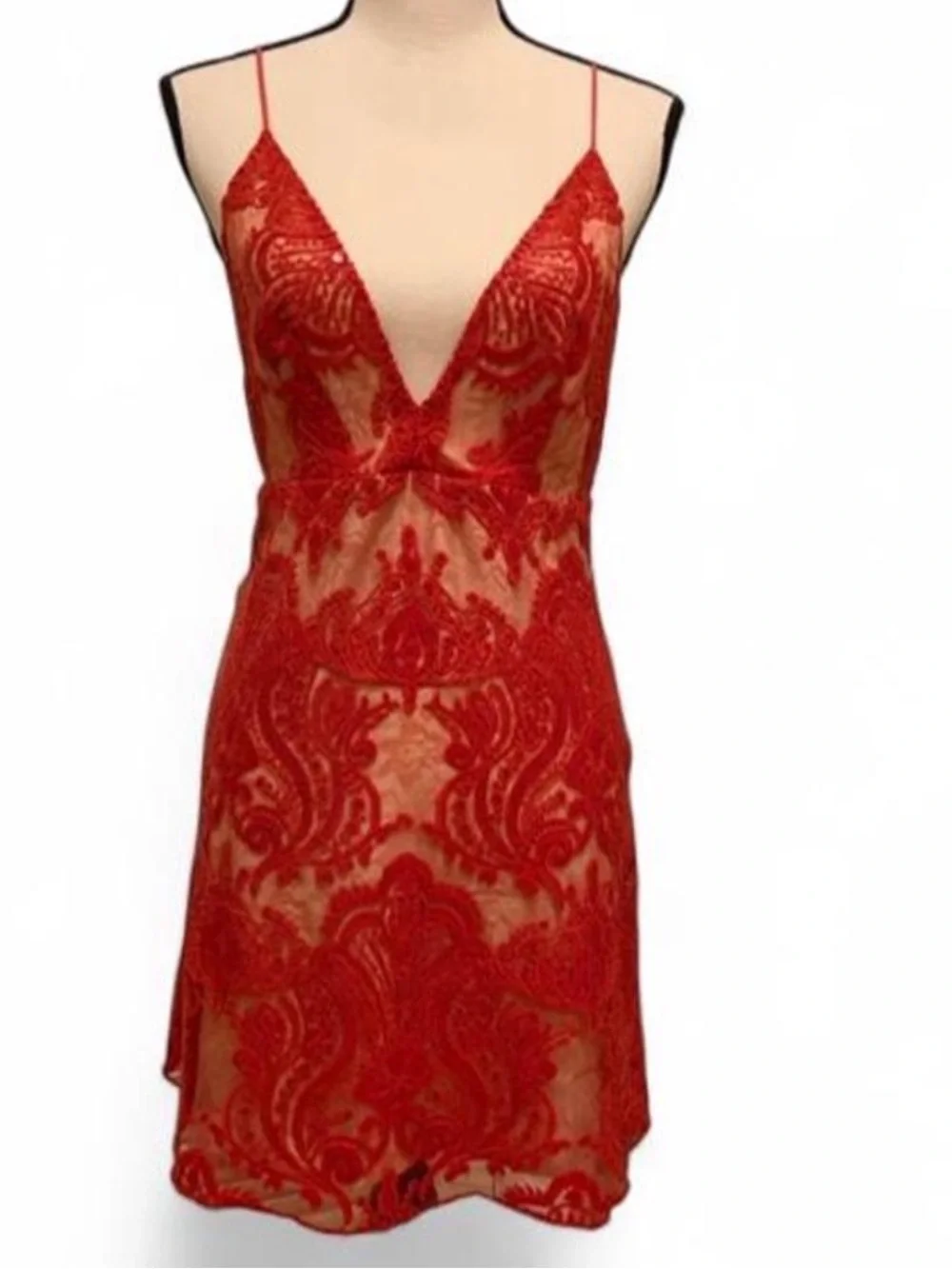Free people women’s Red Lace V-Neck Slip Dress size 6