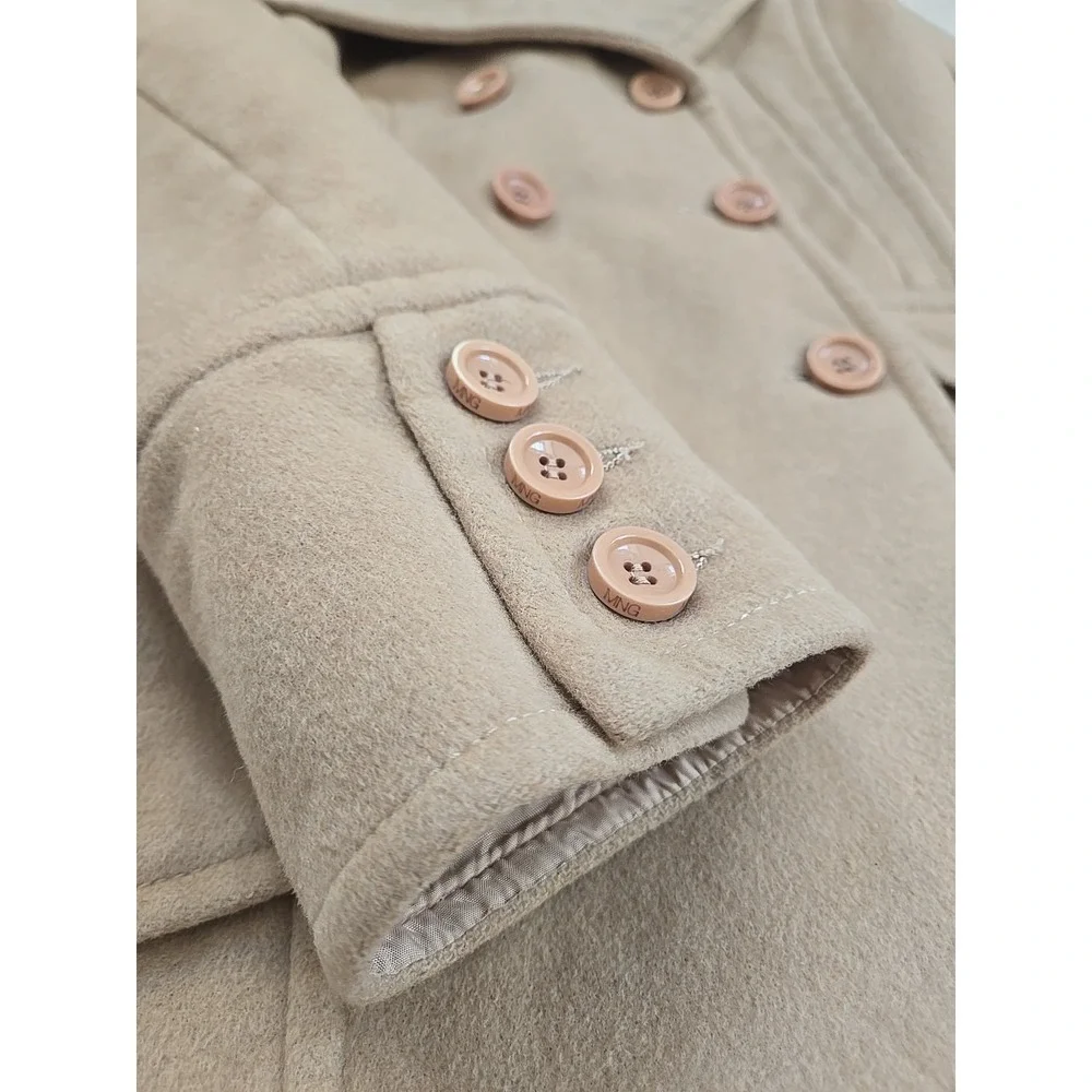 Mango MNG Beige Wool Blend Long Sleeve Double Breasted Trench Coat‎ Jacket S