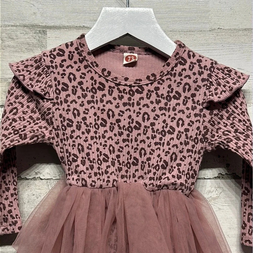 Leopard Tulle Skirt Bodysuit Girls 6-9M Pink‎ Ruffle Balletcore EUC