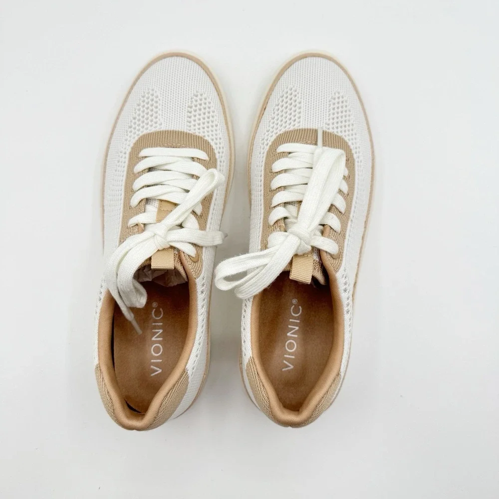 Vionic Galia Women's Knit Sneakers 7.5 Tan Comfort Casual Travel Walking Shoes