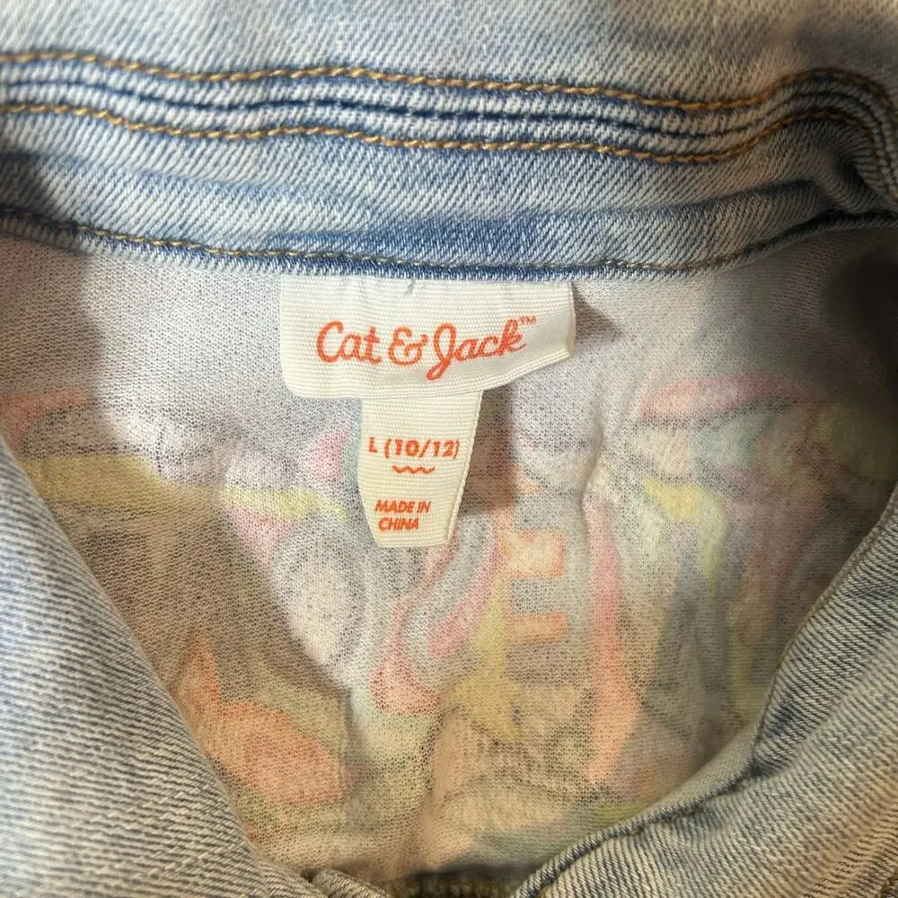 Cat & Jack Denim Jacket Girls L Blue Stretch Embroidered‎ Awesome Jean Jacket