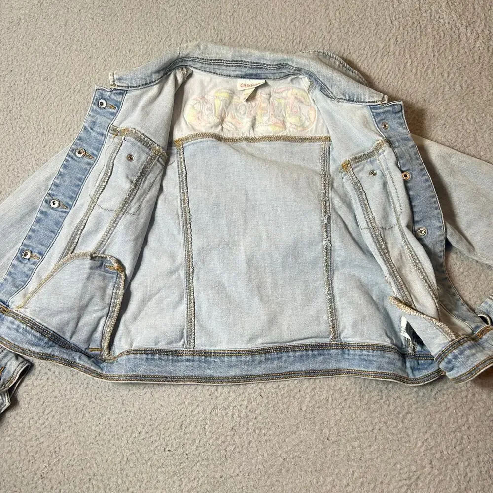 Cat & Jack Denim Jacket Girls L Blue Stretch Embroidered‎ Awesome Jean Jacket