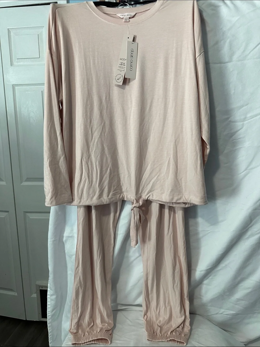 Cozy Cocoon Light Pink Tie-Front Long-Sleeve Pajama Set