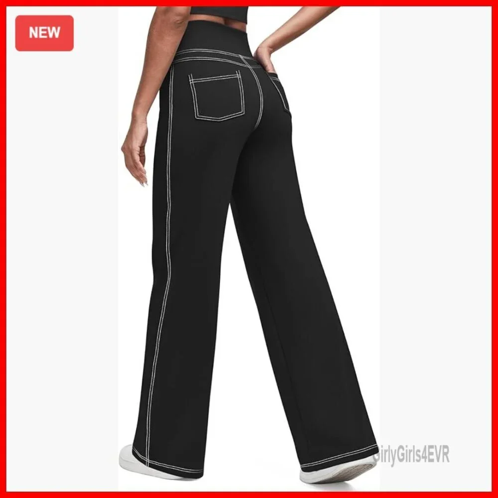 High Waisted Wide Leg Yoga Pants with Pockets Stretch Active Wear