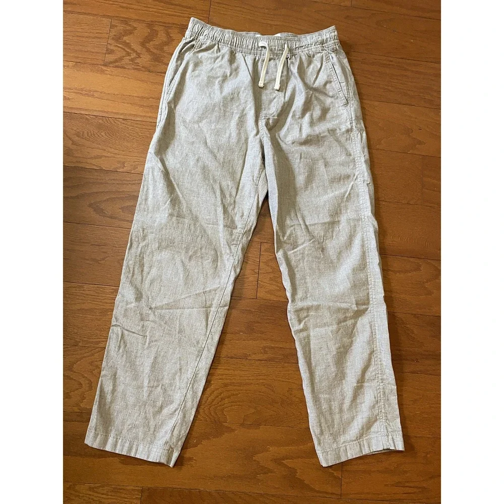 Hollister Mens Loose Linen-Blend Pants Small Sand Beige Casual Drawstring S