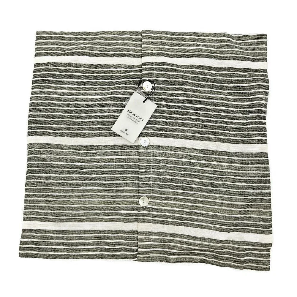 New West Elm Pillow Cover 20 x 20 Olive Green Mini Stripe Cotton Silk