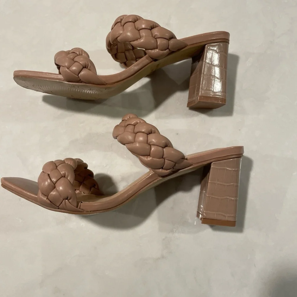 Women’s Braided Strap Slip On Block High Heel Sandals.  Square Open Toe …