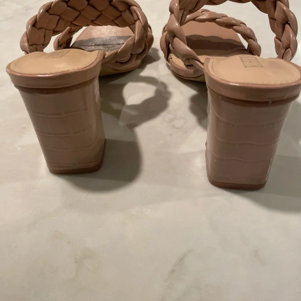 Women’s Braided Strap Slip On Block High Heel Sandals.  Square Open Toe …