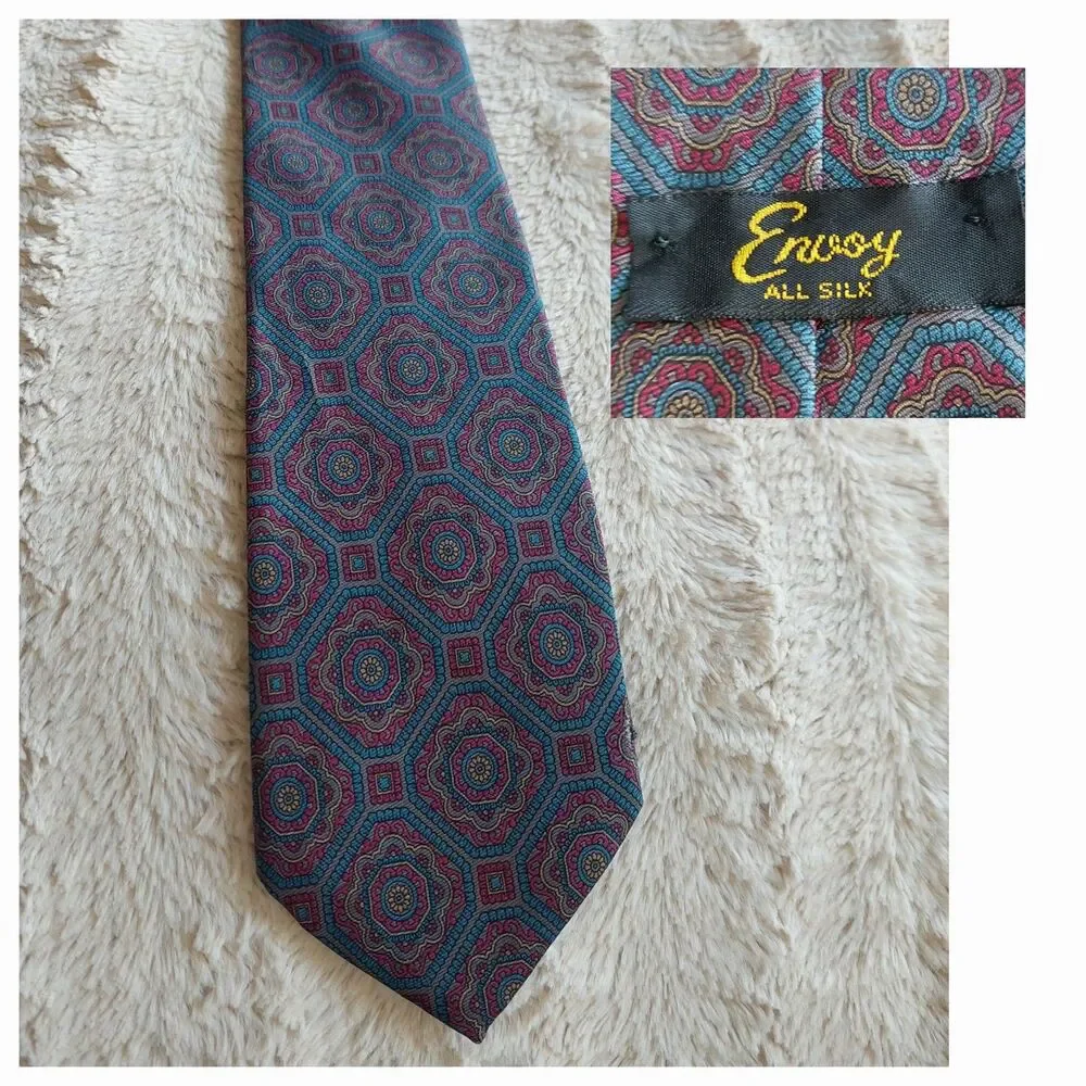 Envoy Men's Tie Flawed Blue Mosaic Pattern