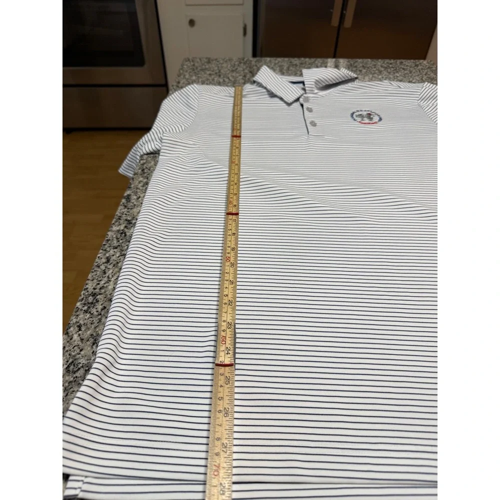 Adidas Polo Shirt Mens Large White Blue Striped Pinehurst US Adaptive Open