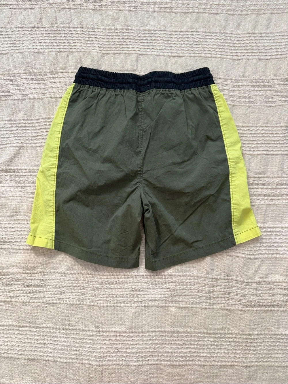 Boys Olive Green Elastic-Waist Shorts with Lime Side Panels