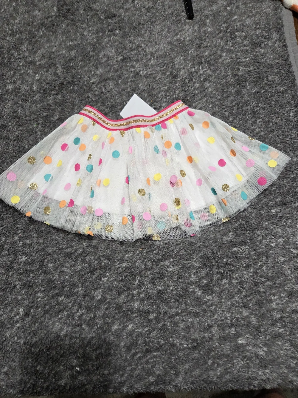 Kohl's White Tulle Skater Skirt with Multicolor Polka Dots