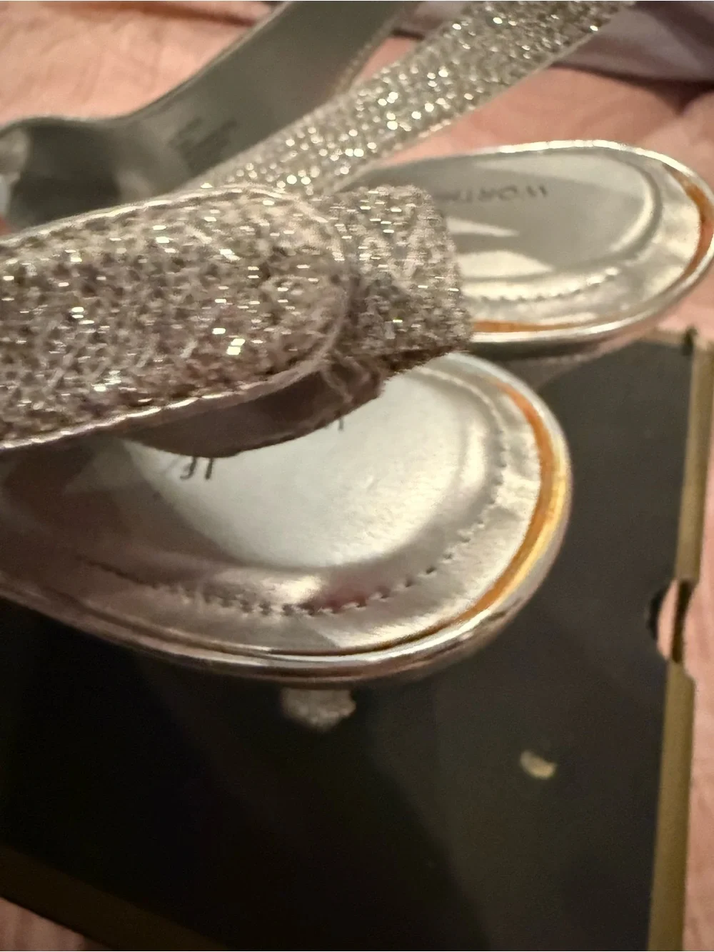 Worthington Silver Glitter Slingback Peep Toe Heels