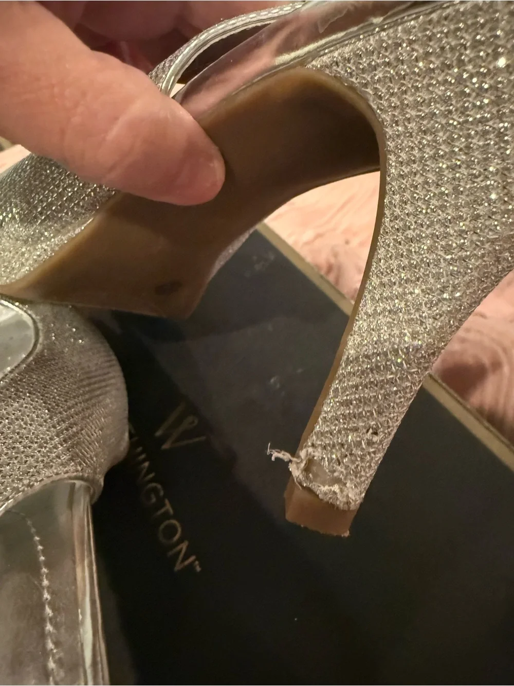 Worthington Silver Glitter Slingback Peep Toe Heels