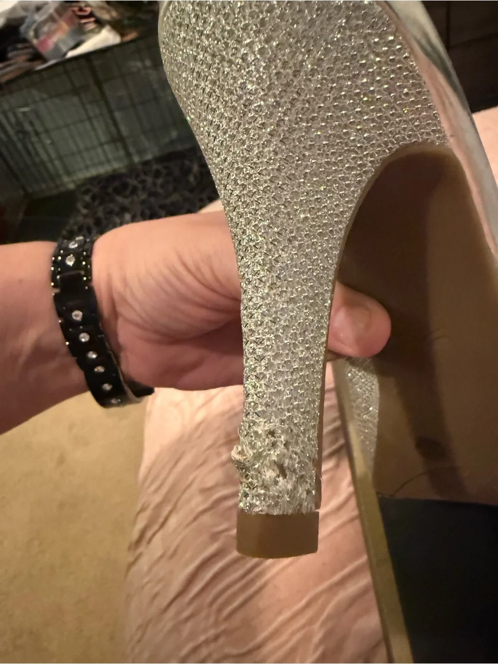 Worthington Silver Glitter Slingback Peep Toe Heels