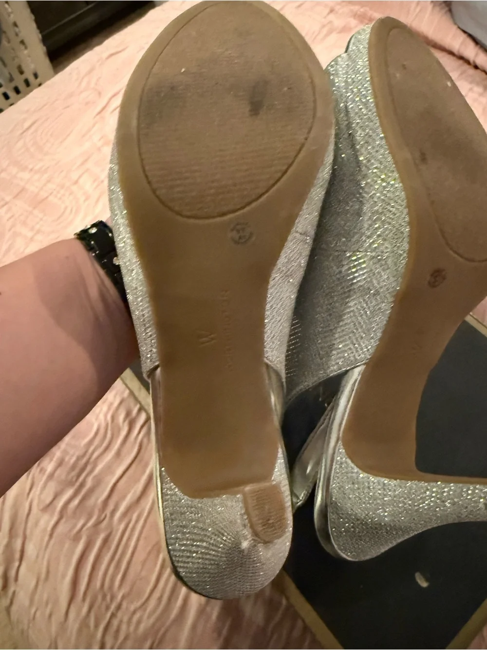 Worthington Silver Glitter Slingback Peep Toe Heels