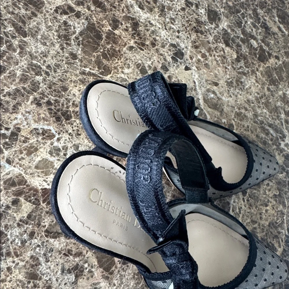 Dior j’adior christian Dior black plumetis mesh pump classic logo strap sz 39.5