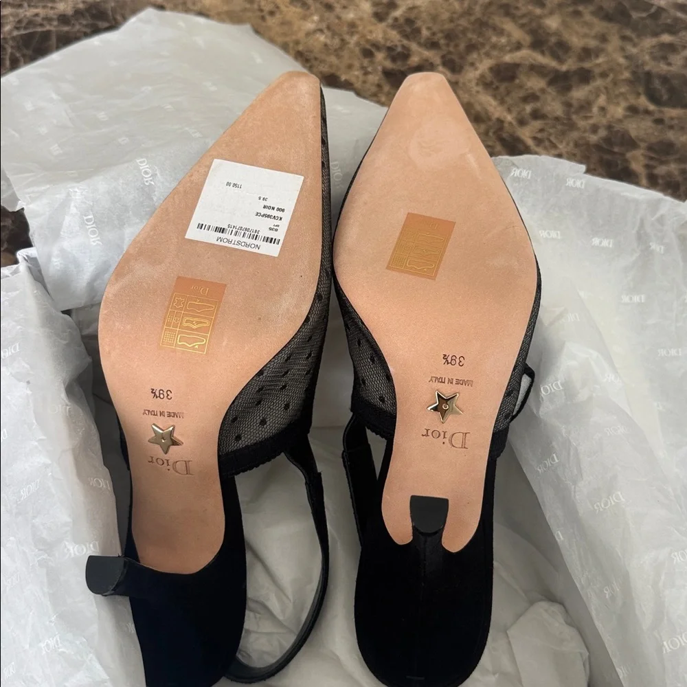 Dior j’adior christian Dior black plumetis mesh pump classic logo strap sz 39.5