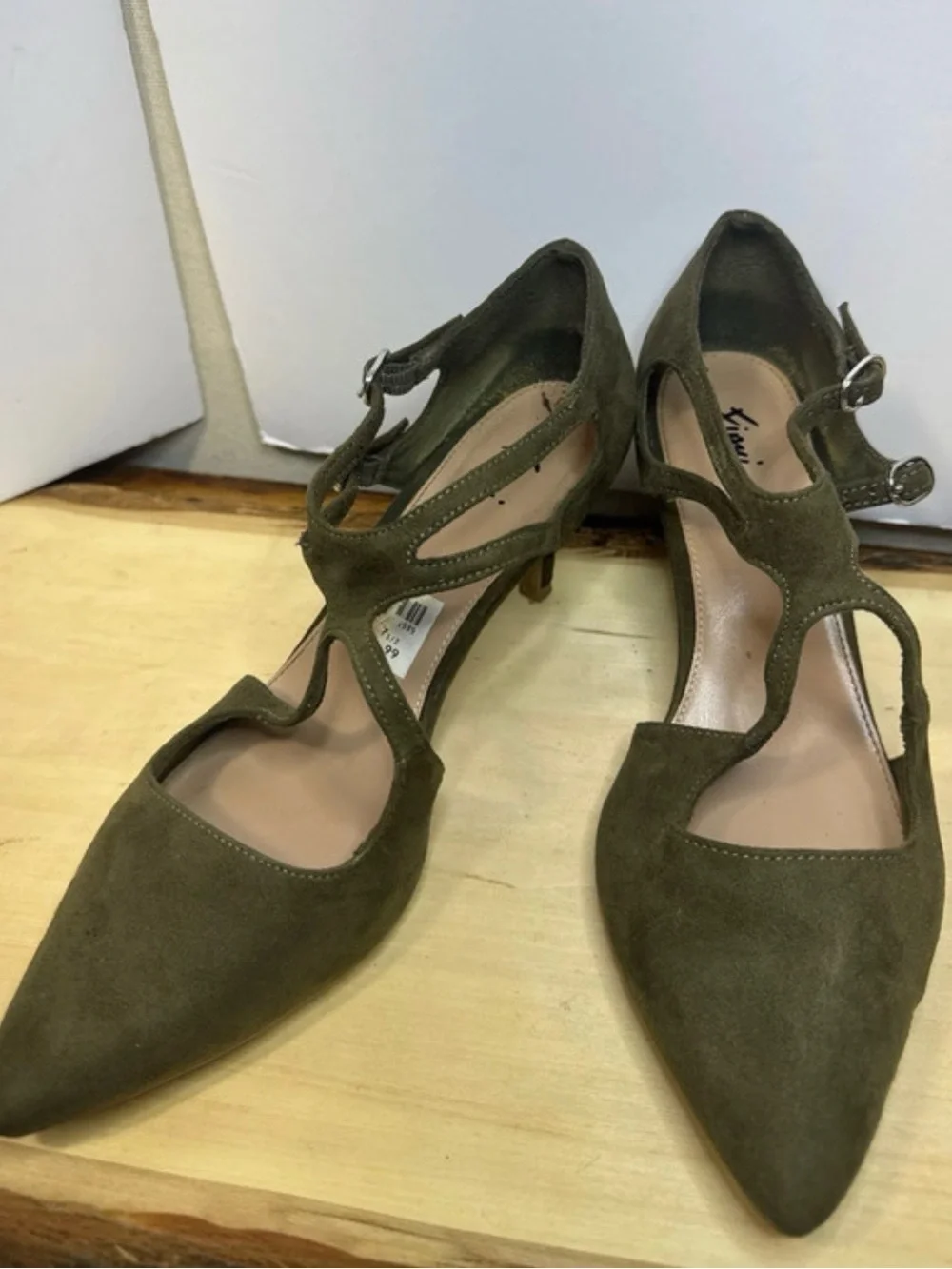 Fiorelli, Ina Olive Green Suede Pointed-Strap Heels