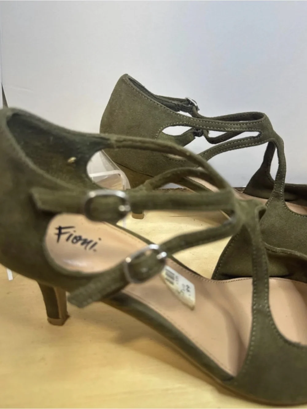 Fiorelli, Ina Olive Green Suede Pointed-Strap Heels