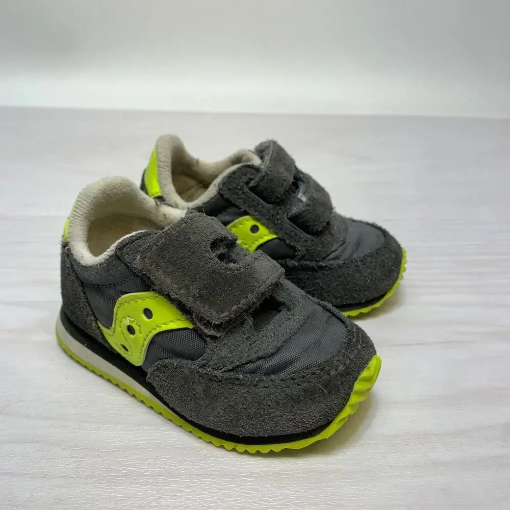SAUCONY‎ Originals Size 3M Boys Baby Jazz Hook & Loop Sneaker Grey & Neon