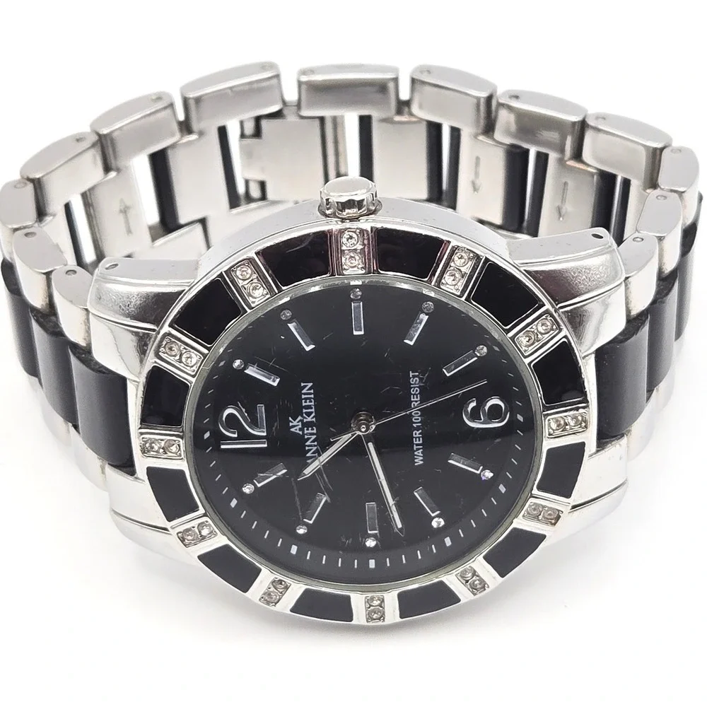Anne Klein‎ Women's AK Stainless Steel Black Dial Swarovski Crystal Accent Watch