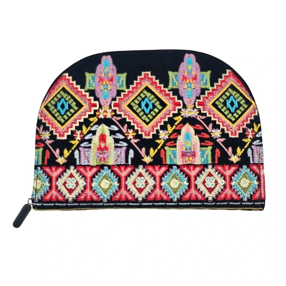Johnny Was Embroidered‎ Velvet Jewelry Organizer Travel Aztec Case Clutch Boho