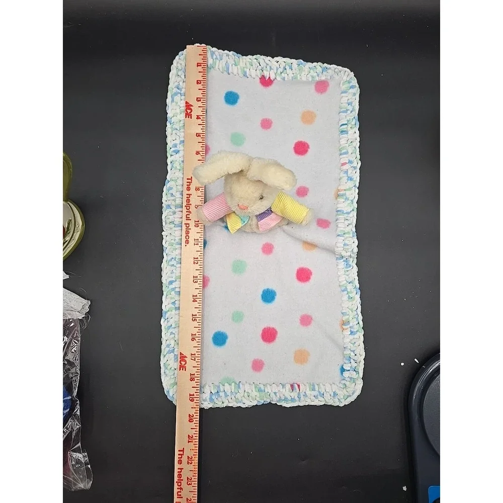Baby Pastel Crochet Edge Bunny Lovey Blanket‎ Color Block Polka Dot Rabbit