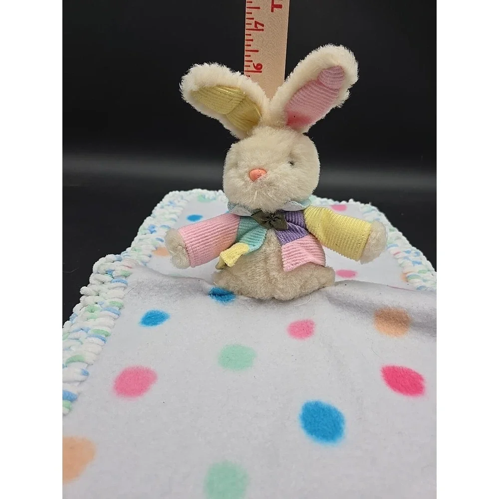 Baby Pastel Crochet Edge Bunny Lovey Blanket‎ Color Block Polka Dot Rabbit