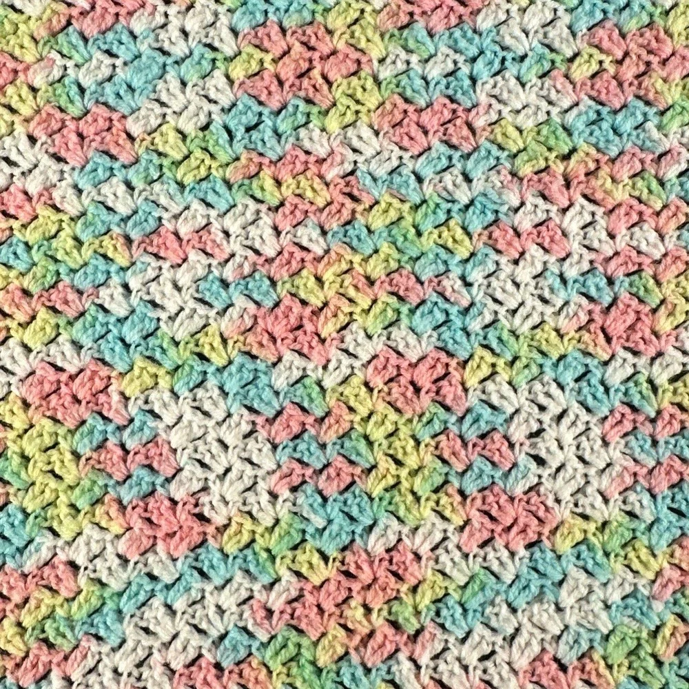 Handmade Crochet Crib Blanket Multicolor Pastel Pink Blue Yellow Stroller Throw