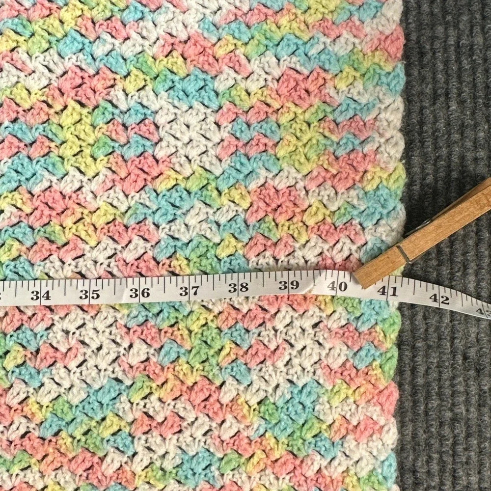 Handmade Crochet Crib Blanket Multicolor Pastel Pink Blue Yellow Stroller Throw