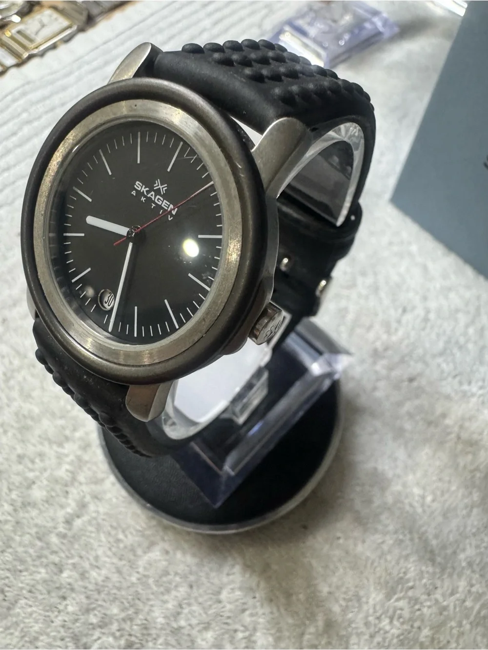 Skagen Black Dial Men's Aktiv Watch with Red Second Hand