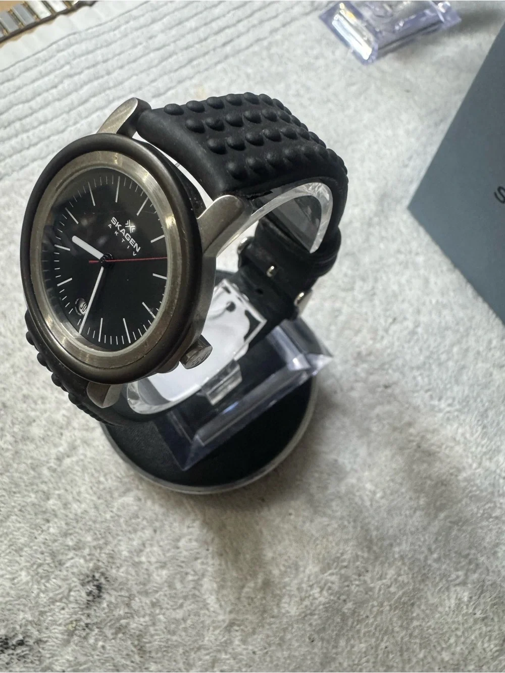 Skagen Black Dial Men's Aktiv Watch with Red Second Hand