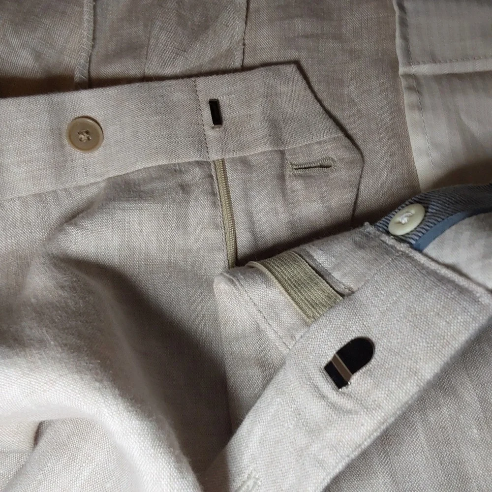 Joseph Abboud Men's 45 x 30 100% Linen Straight‎ Leg Beige Tan Dress Pants