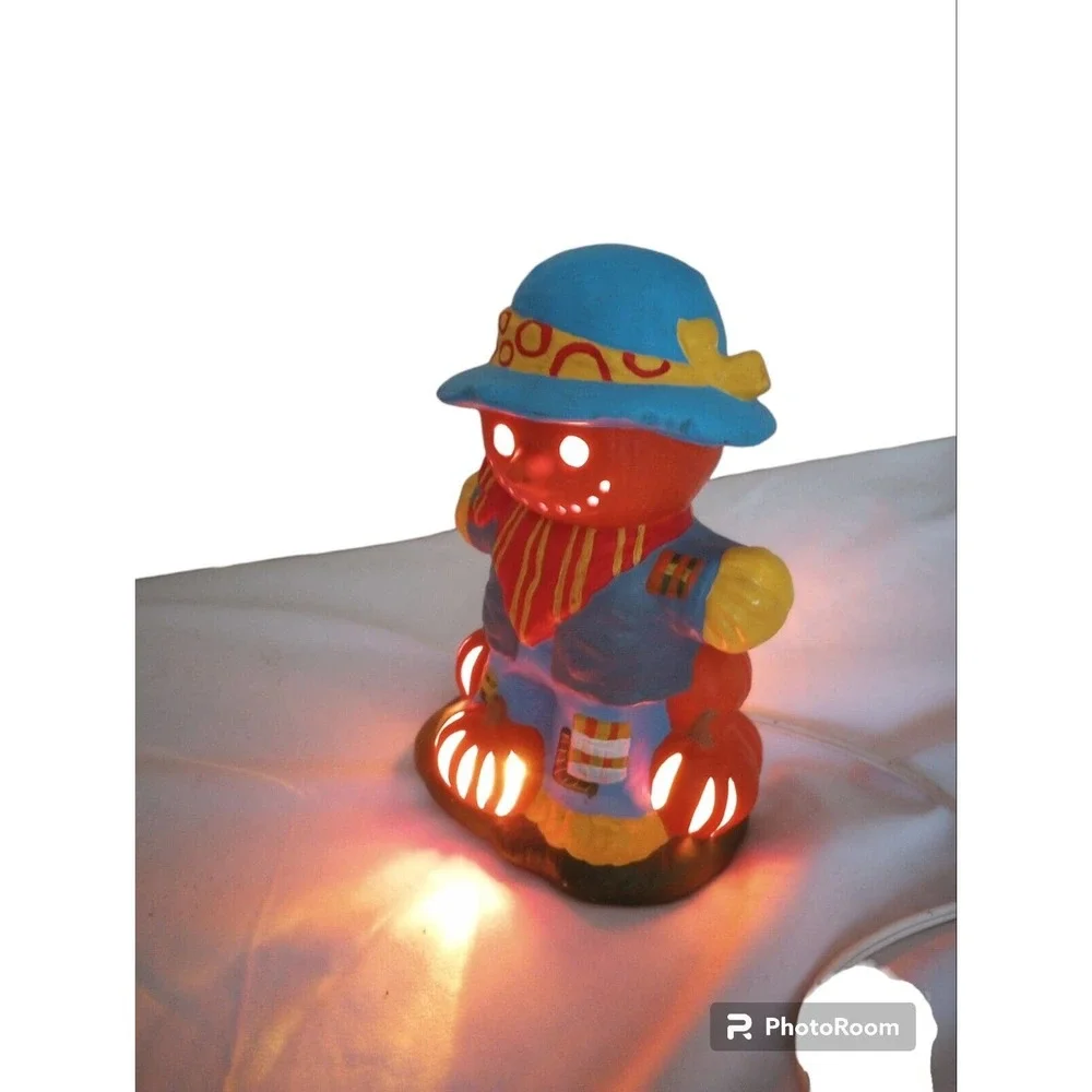 VTG‎ Ceramic Mold Scarecrow Pumpkins Halloween Fall Window Decor nightlight