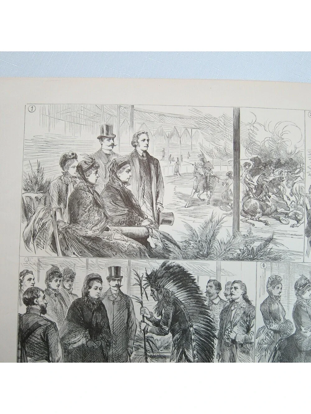 Antique 1887 Print Queen Wild West Show Great American Exhibition Indian Chief