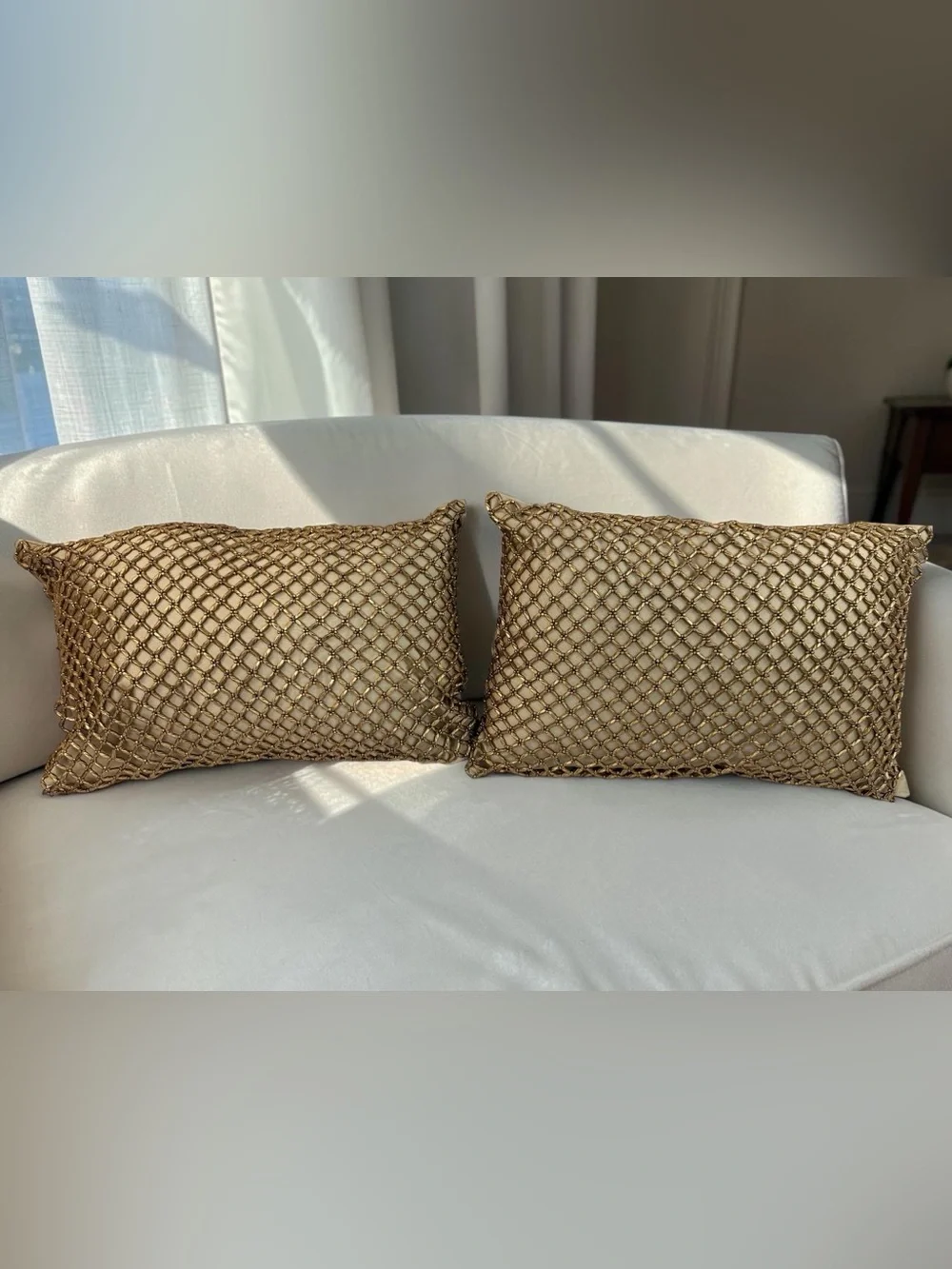 Pier 1 Imports Metallic Beads Gold Lattice Lumbar Pillows Set of 2 12x18