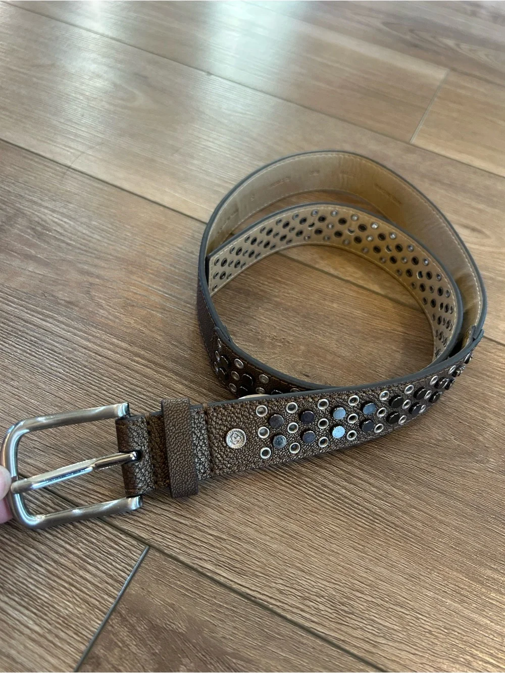 NWT Studded Belt Womens S Brown Bronze Grommet Western Boho
